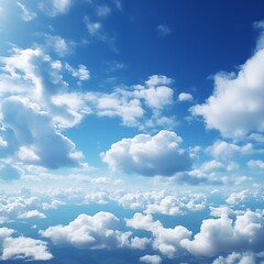 Expansive Blue Sky with Fluffy White Clouds, Symbolizing Peace and Tranquility