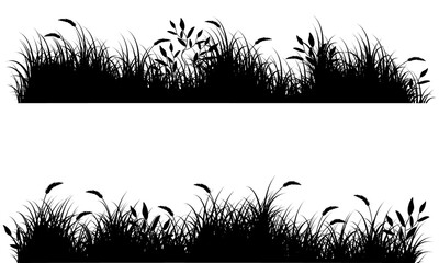 Black grass border isolated on transparent background