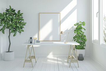 An artfully arranged wooden table adorned with a white ceramic vase brimming with dried spikelets, adding natural charm to the contemporary interior space.