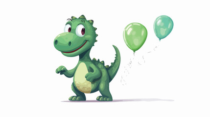 Dinosaur holding a balloon - green dinosaur 2d flat