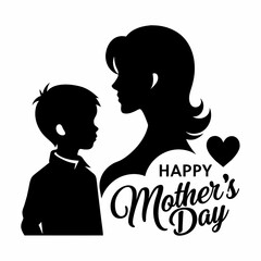 Black color mom and son silhouette text 