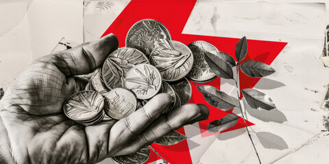 Hand Holding Coins Over Swiss Flag Design Background