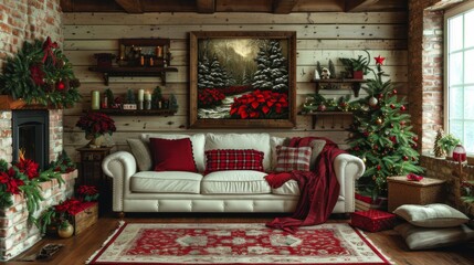 Hang a gallery wall of framed holiday artwork, featuring classic Christmas scenes and festive quotes, to add personality to your