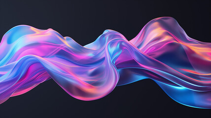 Smooth waves of colorful holographic fabric background, abstract banner. Holographic rainbow fabric poster. Bright colorful wallpaper. Digital raster bitmap. Photo style. AI artwork.