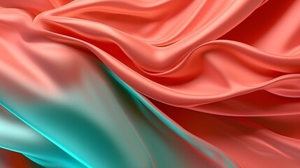 Obraz premium Waves of pink and green fabric background, abstract banner. Pink and green fabric poster. Bright wallpaper. Digital raster bitmap. Photo style. AI artwork.
