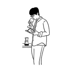 Man sip coffee reading book People lifestyle at home Hand drawn Line art Illustration