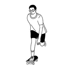 Man riding on skateboard Hipster streetwear outdoor sports lifestyle Hand drawn line art illustration