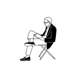 Man reading Book People lifestyle in Cafe Hand drawn line art Illustration