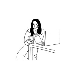 Young woman using smart phone People lifestyle Hand drawn line art illustration 