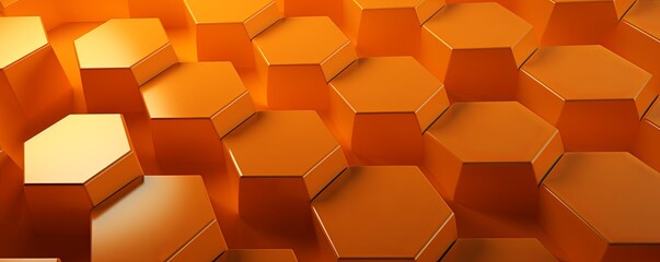 Orange background with hexagon pattern, 3D rendering illustration. Abstract orange wallpaper design for banner, poster or cover