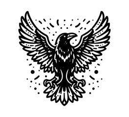 raven black and white illustration logo vector