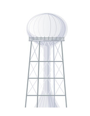 Metal water tower with oval water tank countryside water reservoir infrastructure vector illustration isolated on white background - 791513463