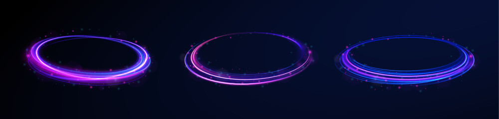 Abstract bright neon loop with transparency. Glowing spiral cover.Neon light circle of speed in the form of a round whirlpool.	