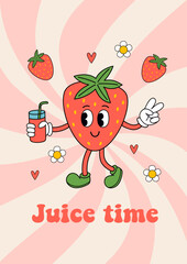 poster with cute strawberry, juice, flowers - 791513488