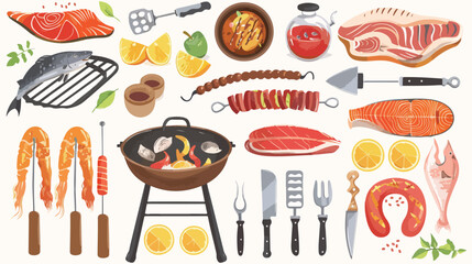 Barbecue elements set vector flat illustration.