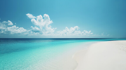 Panorama of a beautiful white sand beach and turquoise water. Holiday summer beach banner. Summer concept background.