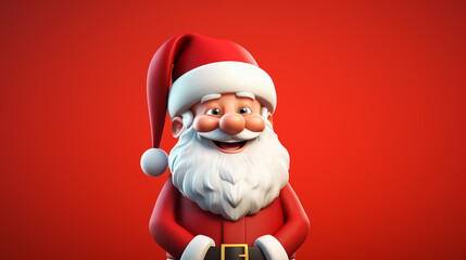 Happy smiling Santa Claus standing behind a blank sign. Christmas and New year banner. Vector illustration.
