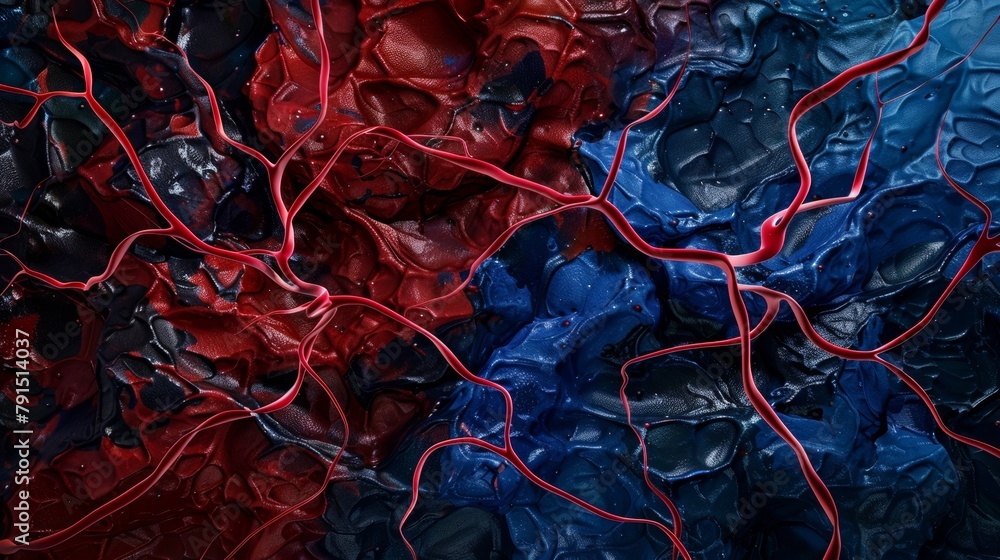Poster vibrant hues of ruby and sapphire intertwine pulsating with every beat of the heart in the dance of 