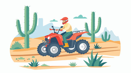 Man riding a ATV motorcycle. Desert landscape 