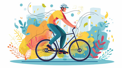Man riding a bicycle in the park. Vector flat illustrations