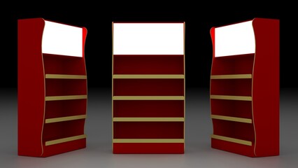 Superstore shelf end cap display for product point of sale. 3D Illustration © Mahnoor