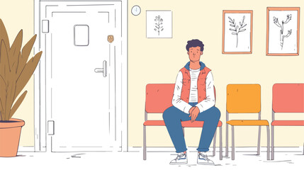 Man sitting in a waiting room. Hand drawn style vector