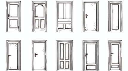 Door opening sequence set of line sketches vector i