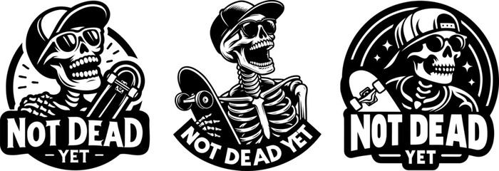 Skulls Holding Skateboards - Not Dead Yet - Vector Illustrations