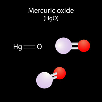 Mercuric Oxide Mercuric oxide (molecular formula: HgO) is a red or orange-red odorless, dense crystalline powder. 3D illustration. Isolated on white background.
