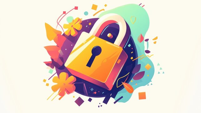 A vibrant cartoon illustration showcasing a padlock symbol accompanied by a percent sign set against a clean white background