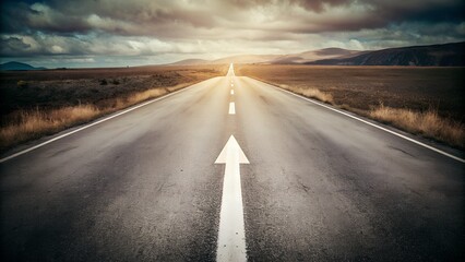 Asphalt Road with Forward Arrow: Symbolizing Motivation, Progress, and Continuous Growth