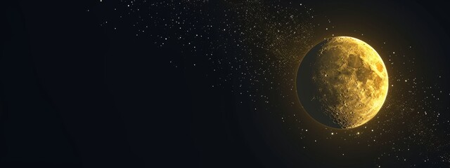 Glowing moon on black background with copyspace for your text