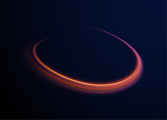 Neon light circle of speed in the form of a round whirlpool. Rounded neon line with light effect. Energy flow tunnel. 
