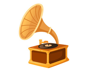 Retro style old golden gramophone with wooden base vector illustration isolated on white background - 791517851
