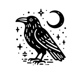 Fototapeta na wymiar raven black and white illustration logo vector