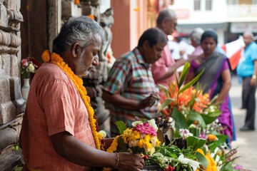 Devotees offering prayers at a temple ceremony