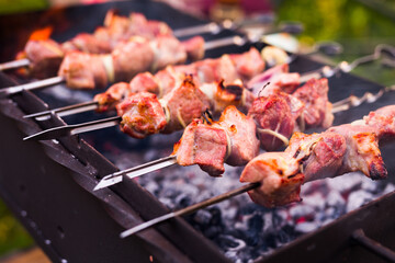 Juicy kebab on skewers, grilled
