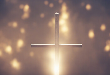 Bright light background with christian cross