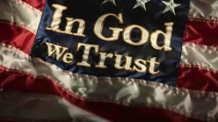 Poster In God We Trust text on USA flag background © Artlana