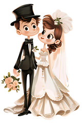 Cute vector bride and groom isolated on white background.Clipping path included.
