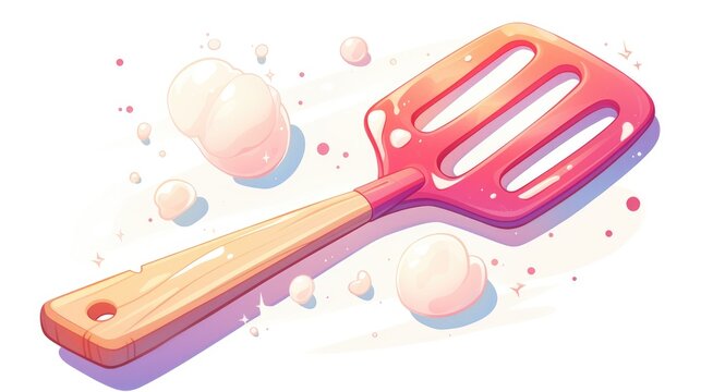 A playful cartoon illustration of a silicone jar spatula set against a crisp white background captures attention