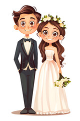 Cute vector bride and groom isolated on white background.Clipping path included.