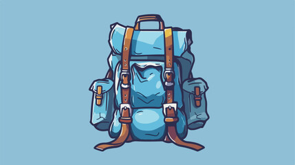 Blue line Hiking backpack icon isolated on blue background