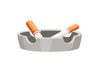 Silver colored ash pot with cigarettes vector illustration isolated on white background