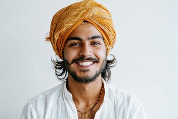 portrait of young Indian man in a turban smiling to camera - obrazy, fototapety, plakaty