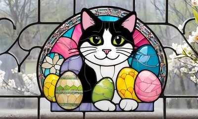 drawing of a cat with easter eggs