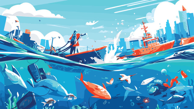 Eco water pollution problem vector illustration. UX