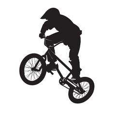 Obraz premium Vector silhouette of an extreme BMX sports person. Flat cutout icon