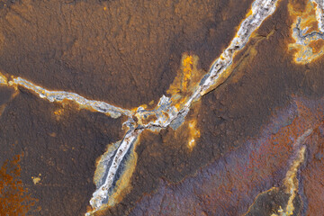 A macro shot of a rock at a close distance. Showing extreme detail and minerals that are in the rock.