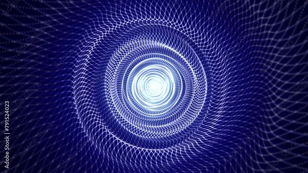 Wall mural seamless loop animation of abstract blue tunnel made of moving waves of energy. futuristic backgroun